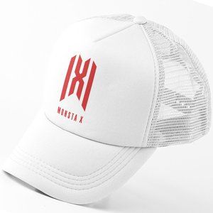 🆕Monsta X Red Logo Fan Foam Trucker Hat Mesh Snapback Cap White